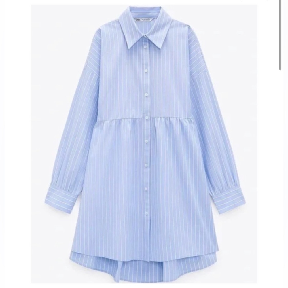 Zara Tiered Pinstripe Button Down Oxford Shirt Dress